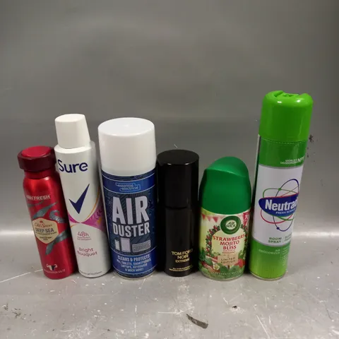 APPROXIMATELY 15 ASSORTED AEROSOLS TO INCLUDE TOM FORD BODY SPRAY, AIR DUSTER, SURE DEODORANT ETC - COLLECTION ONLY 