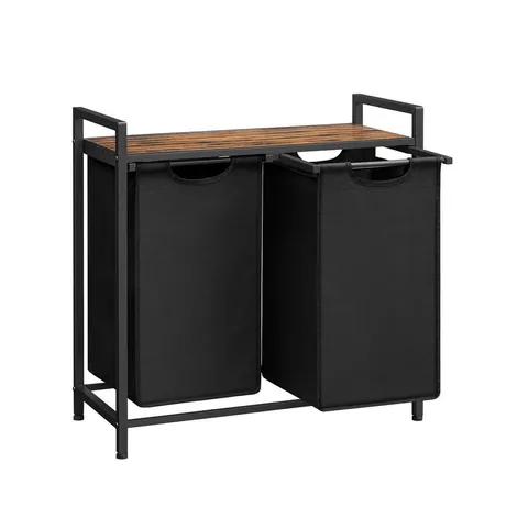 BOXED VASAGLE LAUNDRY SORTER HAMPER WITH REMOVABLE BAGS - RUSTIC BROWN + BLACK