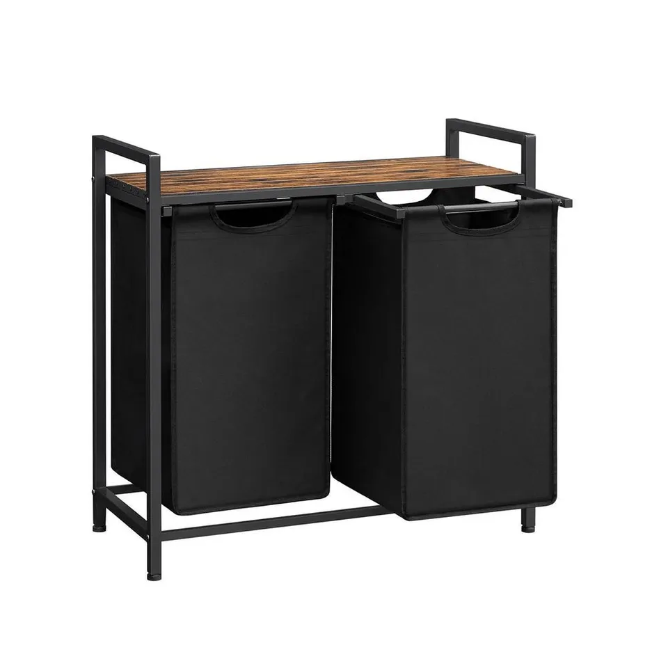 BOXED VASAGLE LAUNDRY SORTER HAMPER WITH REMOVABLE BAGS - RUSTIC BROWN + BLACK