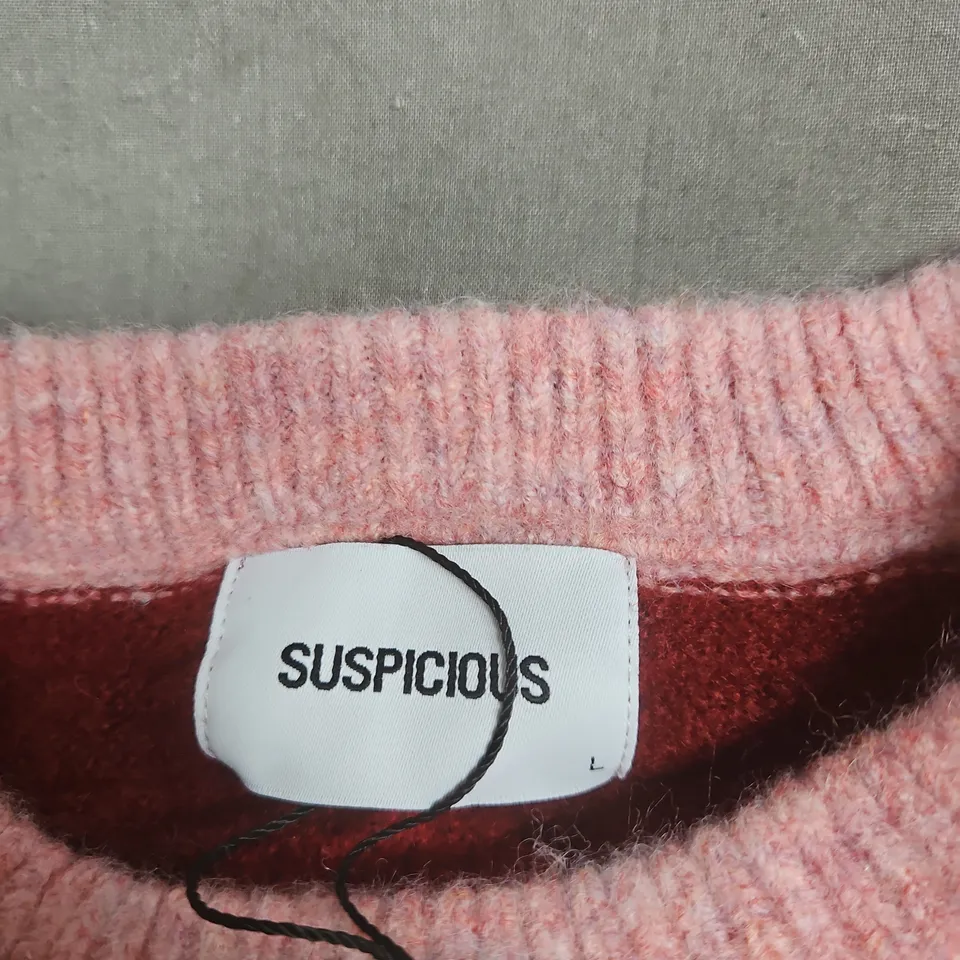 SUSPICIOUS KNIT SWEATER – PINK & RED WAVE STRIPE UK L