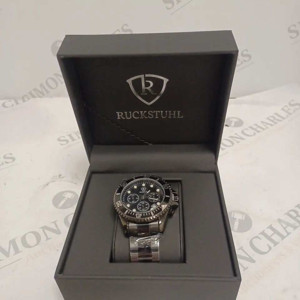 MENS RUCKSTUHL CHRONOGRAPH 8829 WATCH – BLACK DIAL - STAINLESS STEEL STRAP – 3ATM WATER RESISTANT – DATE FUNCTION