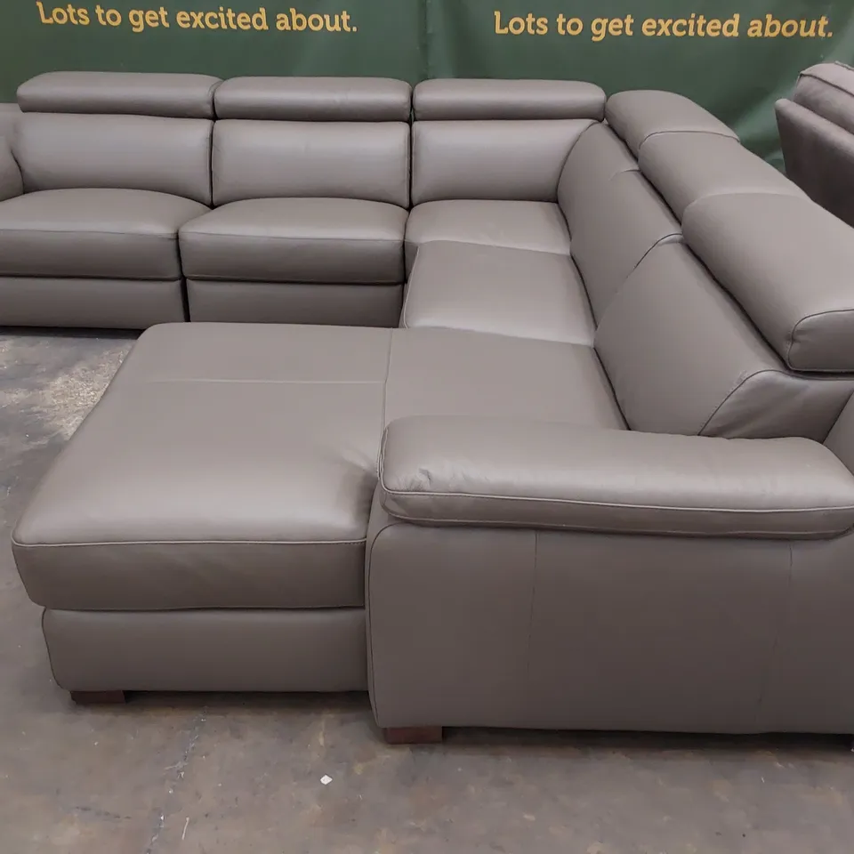 QUALITY ITALIAN DESIGNER RICCARDO CORNER GROUP WITH CHAISE & ADJUSTABLE HEADRESTS MUD GREY LEATHER 