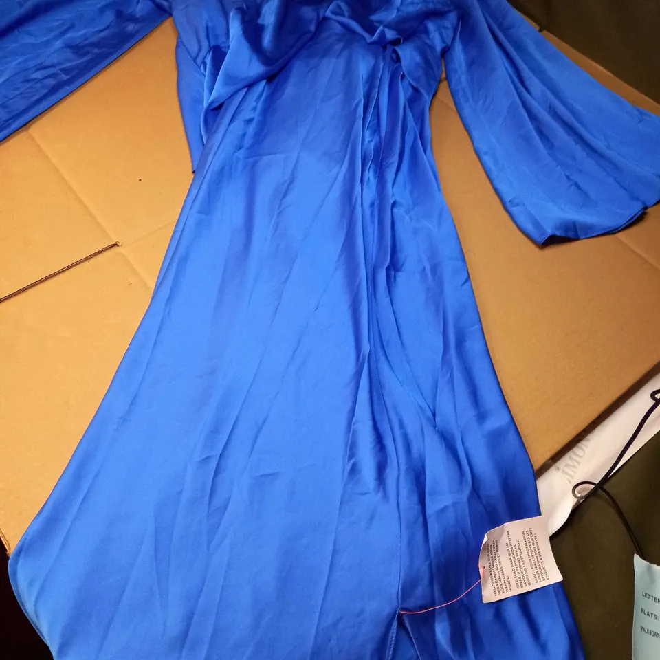 ASOS VIBRANT BLUE SATIN LOW BACK MAXI DRESS - SIZE 16