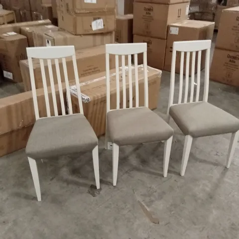 3 x QUALITY DESIGNER BERGEN GREY WASHED SLAT BACK DINING CHAIRS - TITANIUM FABRIC