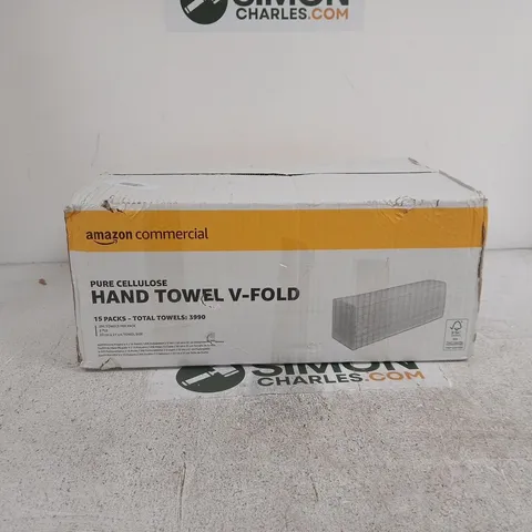 AMAZON COMMERCIAL PURE CELLULOSE HAND TOWELS – V-FOLD, 15 PACKS (TOTAL 3,990 TOWELS APPROX)