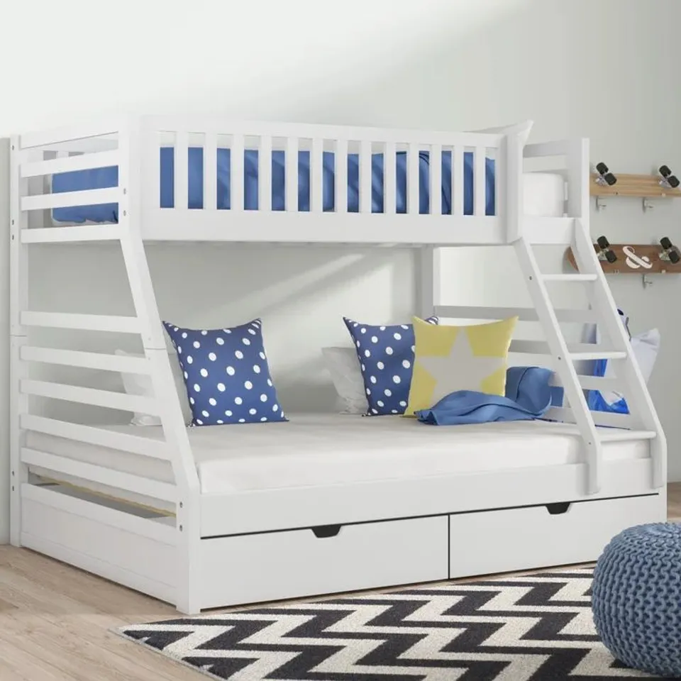 BOXED ANGELYNN 2-DRAWER SOLID WOOD BEDFRAME IN WHITE (2 BOXES)