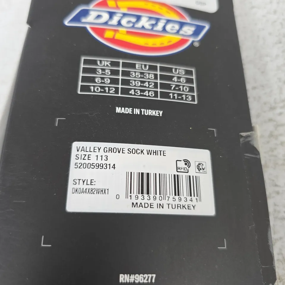 DICKIES VALLEY GROVE WHITE SOCKS – 3-PACK, UK 10-12 (EU 43-46) – MADE IN TURKEY