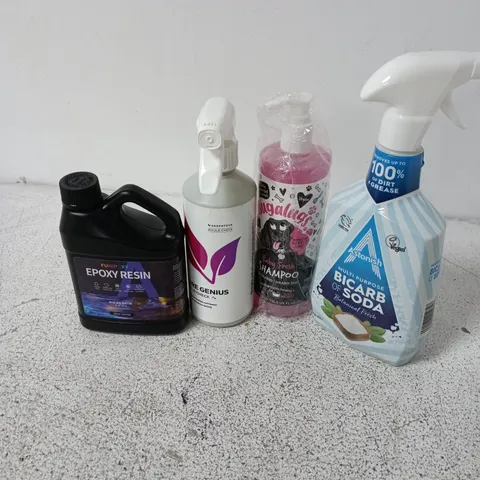 APPROXIMATELY 10 ASSORTED HOUSEHOLD LIQUID PRODUCTS TO INCLUDE EPOXY RESIN, ASTONISH BICARB OF SODA, PURE GENIUS MOULD CHECK, ETC - COLLECTION ONLY