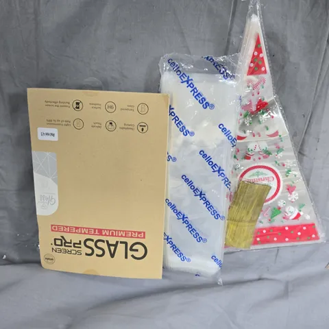 BOX OF ASSORTED ITESM TO INCLUDE - GLOVES - BIN BAGS - GLASS PROTECTOR 