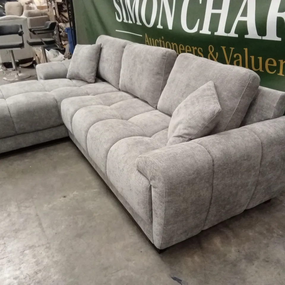 DESIGNER GREY CHENILLE FABRIC CORNER SOFA