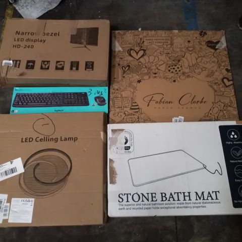 PALLET CONTAINING ASSORTED PRODUCTS INCLUDING LED DISPLAY, LOGITECH KEYBOARD COMBO SET, LED CEILING LAMP, PHOTO FRAMES & STONE BATH MAT
