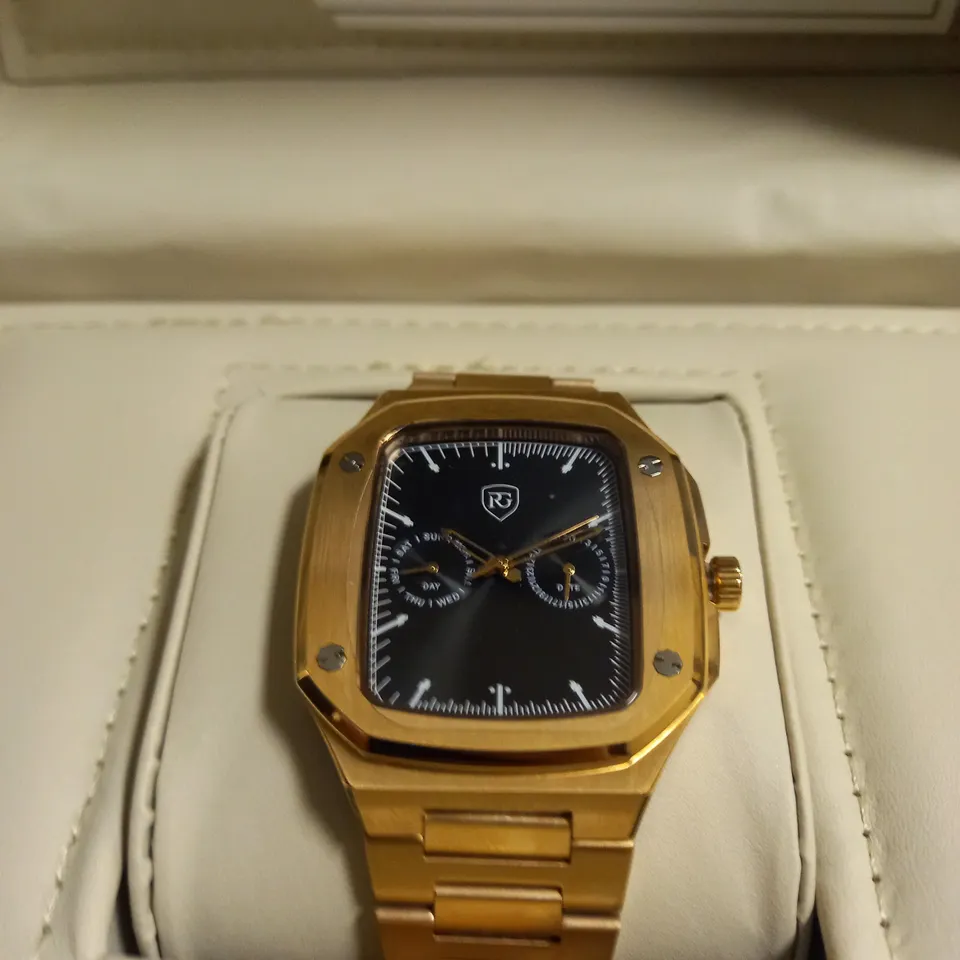 BOXED RAYMOND GAUDIN WATCH DAY DATE SUB DIALS STAINLESS STEEL STRAP