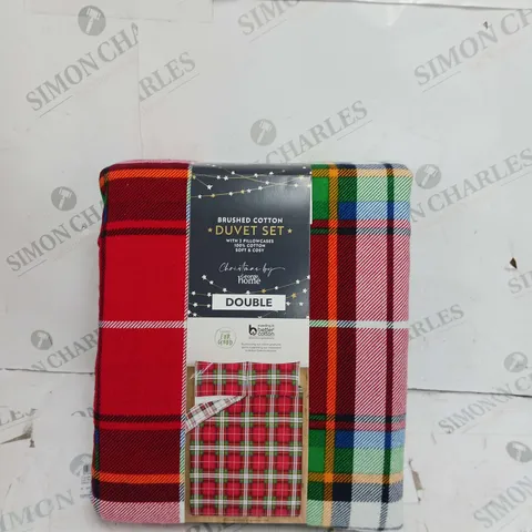 BRAND NEW BRUSHED COTTON CHEQUERED DOUBLE DUVET SET WITH 2 PILLOWCASES- 100% COTTON