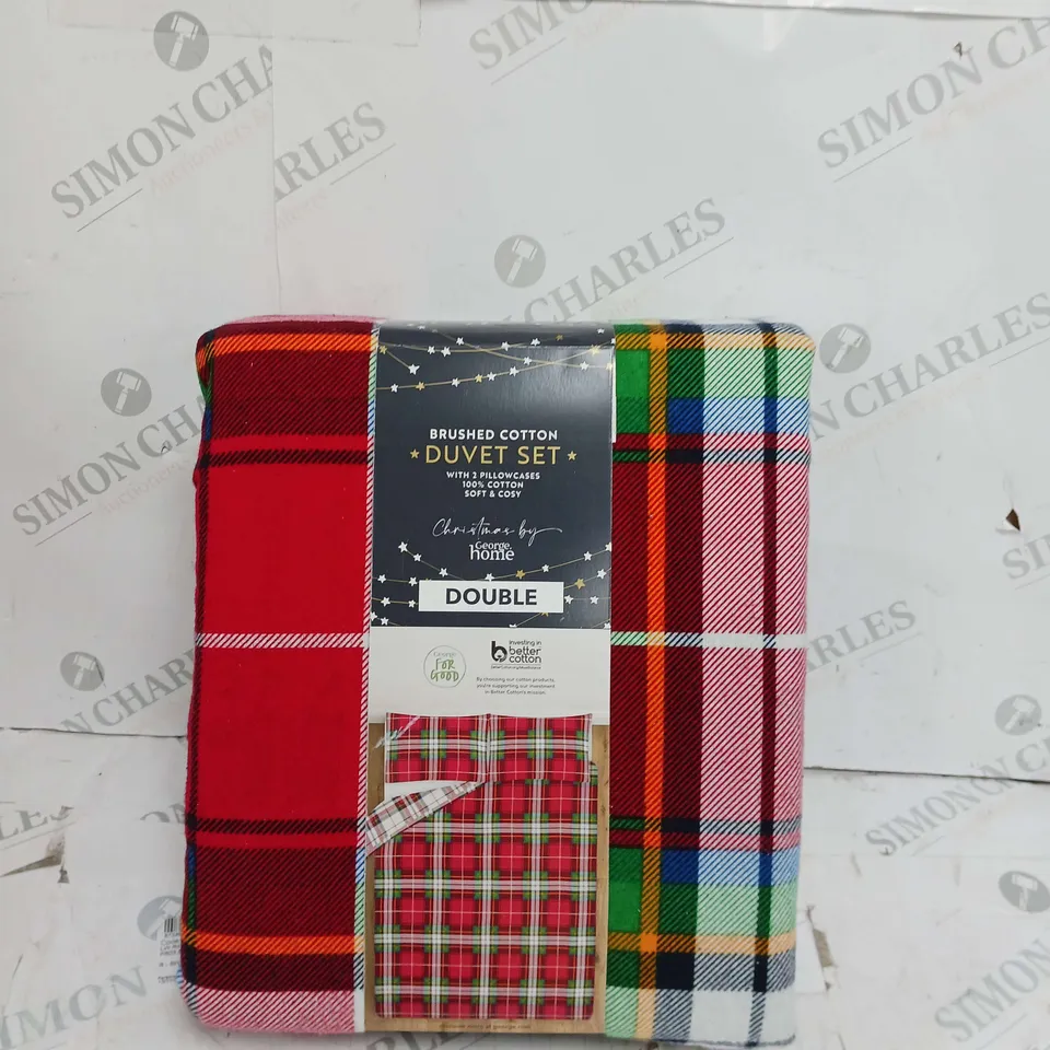 BRAND NEW BRUSHED COTTON CHEQUERED DOUBLE DUVET SET WITH 2 PILLOWCASES- 100% COTTON  