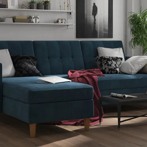BOXED HARTFORD CORNER SOFA BED CHAISE WITH STORAGE - BLUE (2 BOXES)