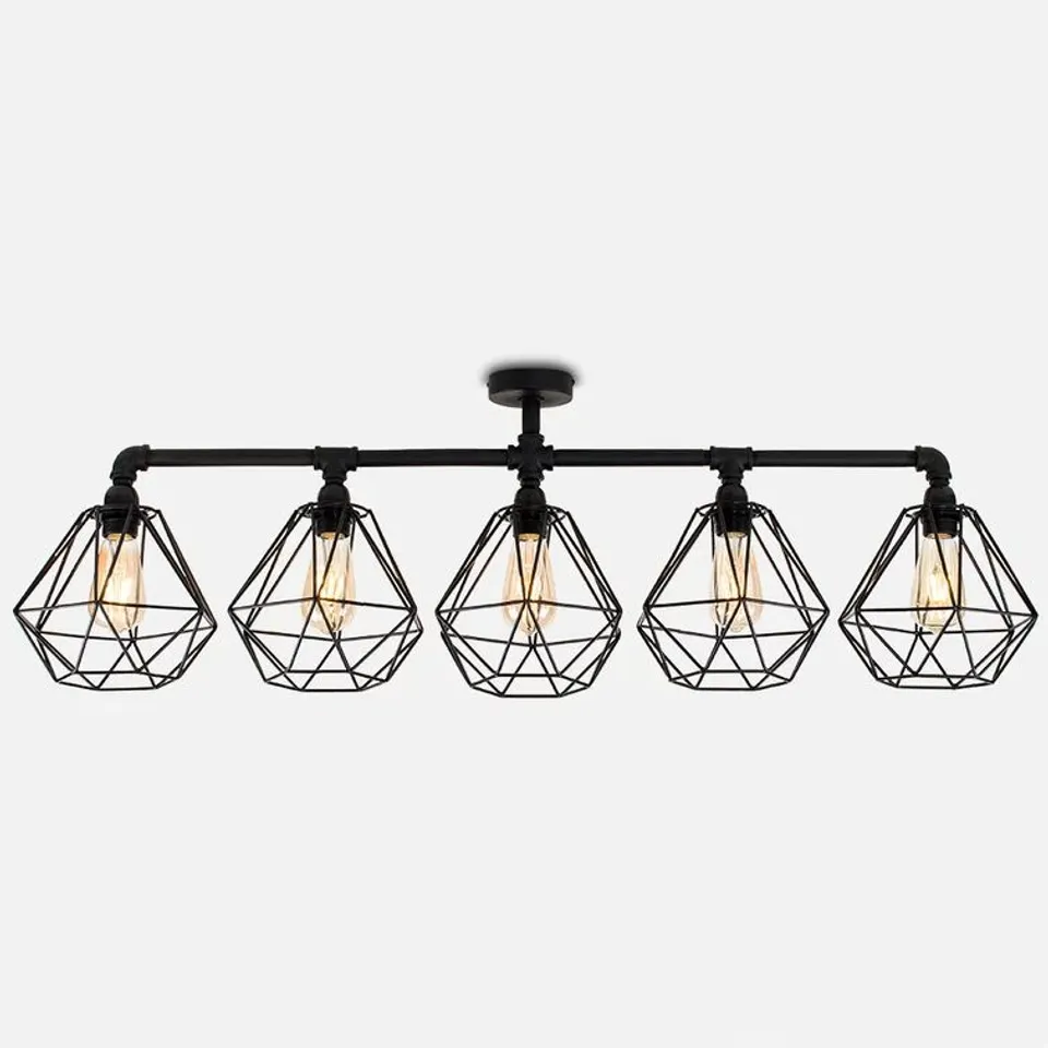 BOXED HANLEY FLUSH MOUNT STEAM PUNK 5 WAY BAR SATIN BLACK CEILING LIGHT (1 BOX)