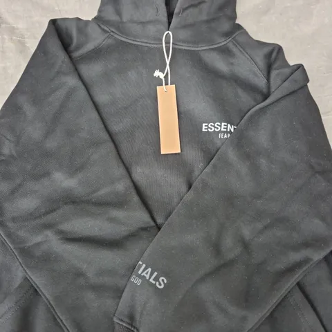 ESSENTIALS FEAR OF GOD LONG SLEEVE PULL-OVER HOODIE IN BLACK SIZE SMALL
