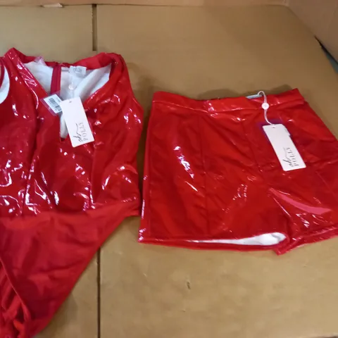 OH POLLY RED PU SHORTS AND TOP SET - TOP UK10 SHORTS UK12