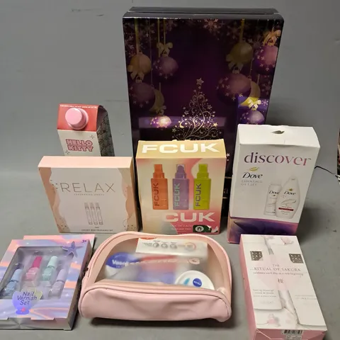 APPROXIMATELY 6 ASSORTED COSMETIC BOXSETS TO INCLUDE - DOVE DISCOVER DUO - RITUALS...RITUAL OF SAKURA BODY DUO - HELLO KITTY STRAWBERRY BATH MILK - ETC