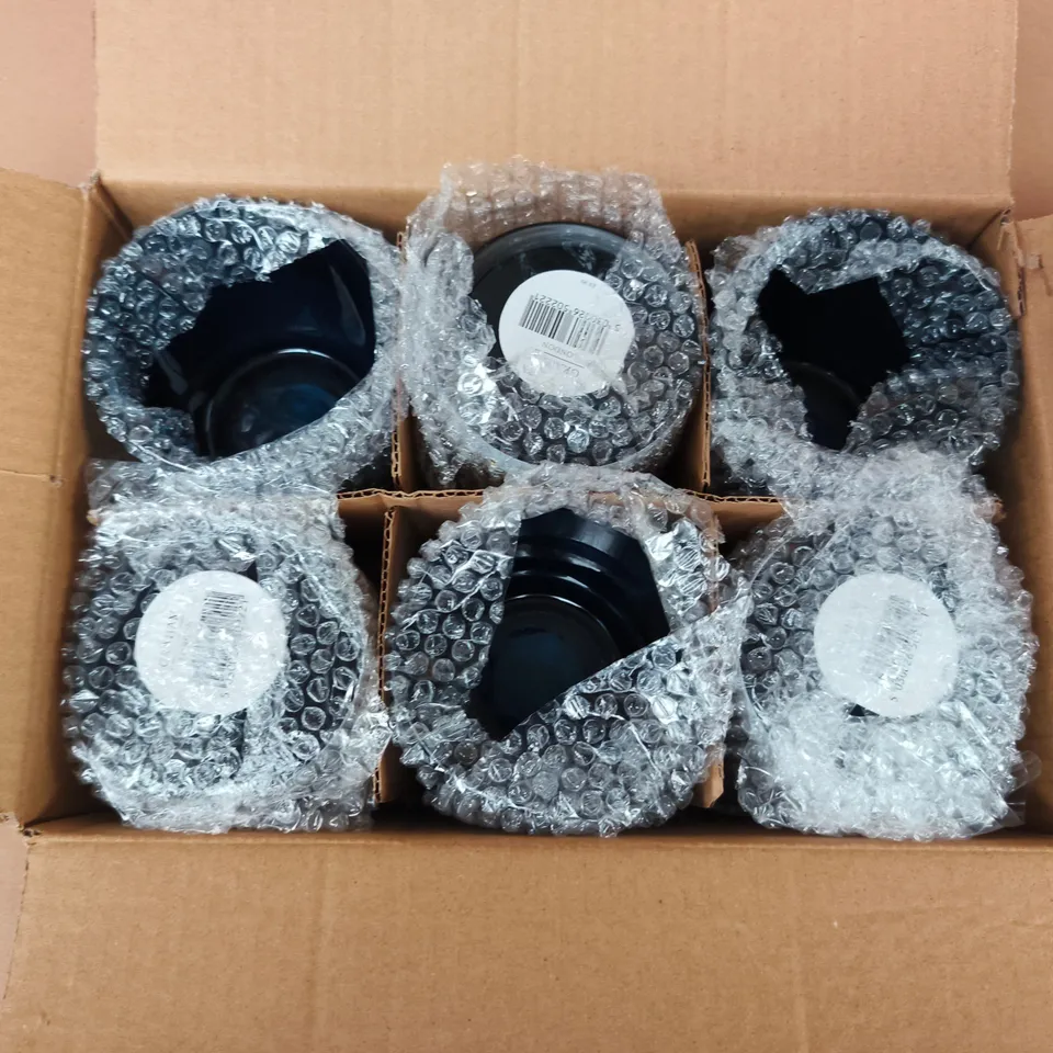 GISELA GRAHAM LONDON - SET OF 6 XMAS TEALIGHT HOLDER – BLACK EXTERIOR WITH BLUE INTERIOR, CITY SKYLINE & STARS DESIGN