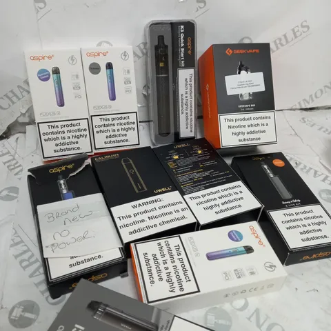 BOX OF APPROXIMATELY 10 ASSORTED E-CIG PRODUCTS TO INCLUDE ASPIRE, OXVA, VAPORESSO ETC