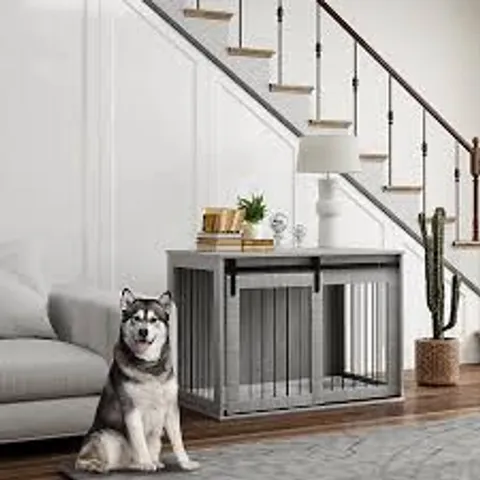 BOXED DOG CRATE FURNITURE WITH 2 DOORS - GREY (1 BOX)