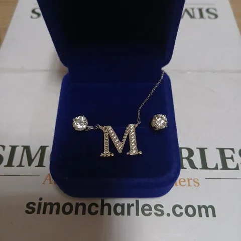 DIAMONIQUE 1.9CT TW INITIAL PENDANT & EARRING SET STERLING SILVER 