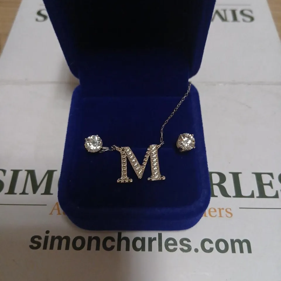 DIAMONIQUE 1.9CT TW INITIAL PENDANT & EARRING SET STERLING SILVER