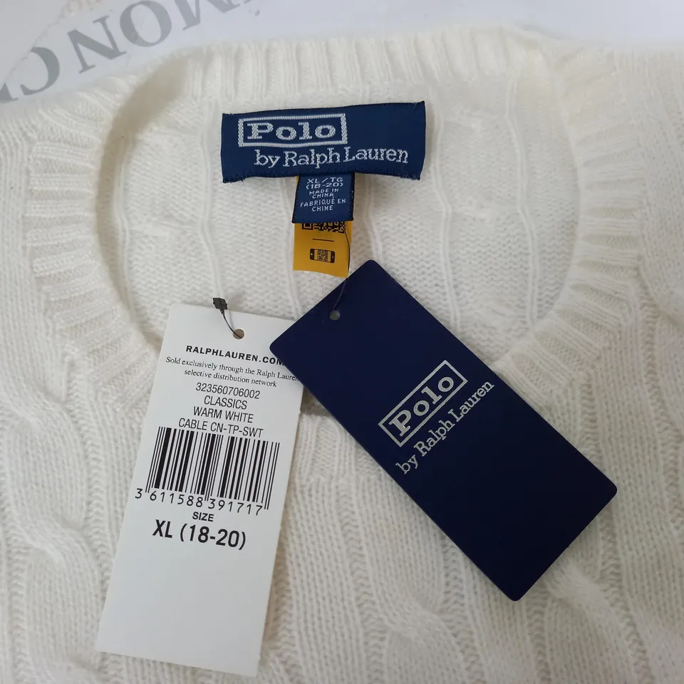 POLO RALPH LAUREN CLASSICS WARM WHITE CABLE KNIT JUMPER - XL