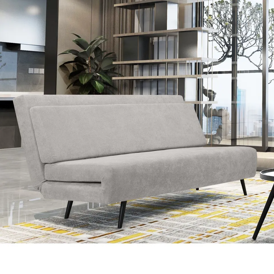 BOXED SOFA BED GREY MALLORY FOLD-OUT FUTON 