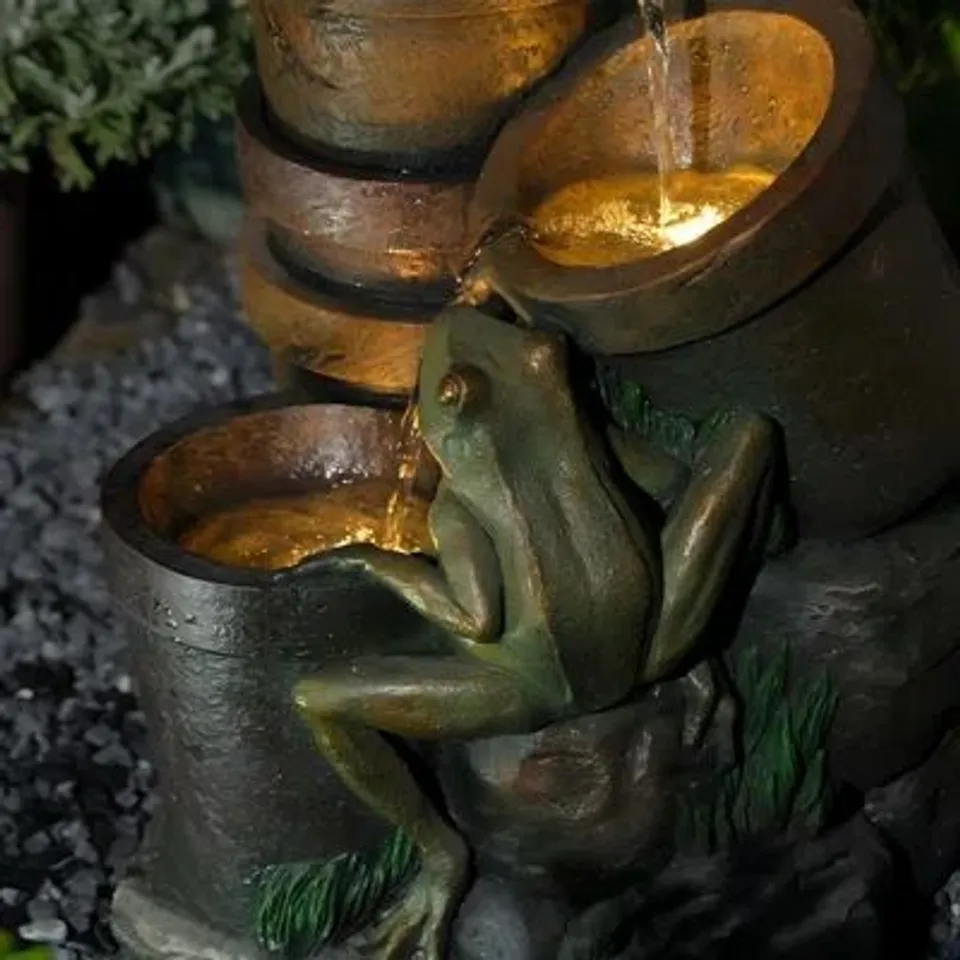 BOXED HAND CRAFTED WEATHER RESISTANT FLOOR FOUNTAIN WITH LIGHT