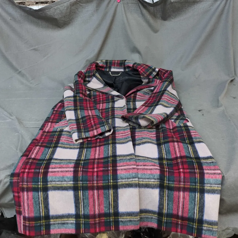F&F PLAID WOOL-BLEND COAT, UK 8 (EU 36) – MULTICOLOUR
