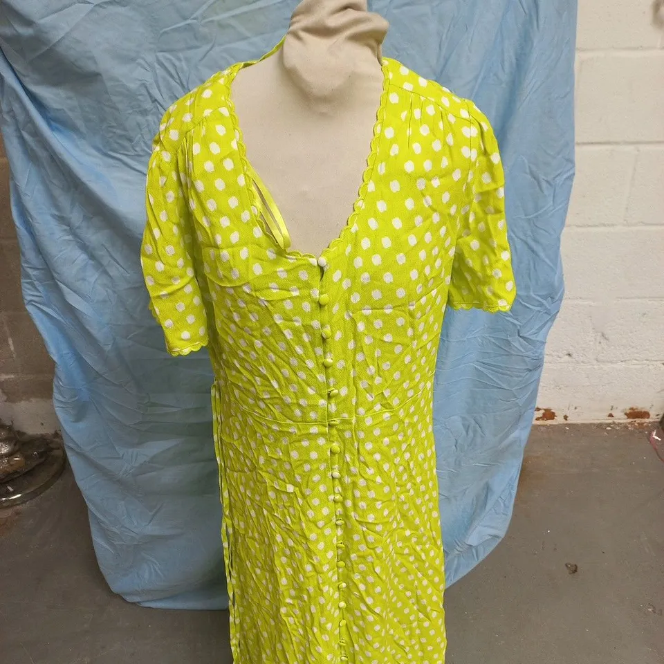 M&S COLLECTION LIME GREEN POLKA DOT DRESS – WOMEN'S - UK SIZE 12 