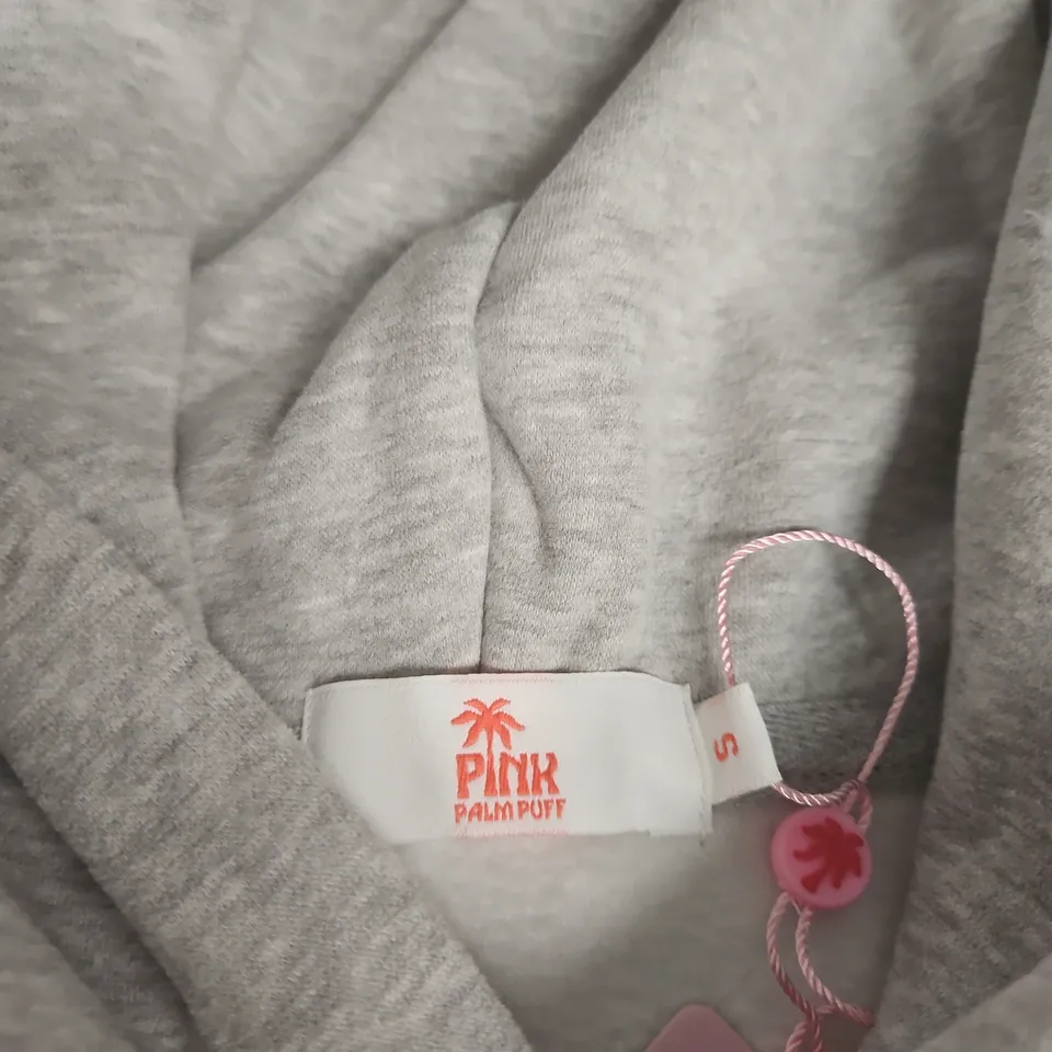 PINK PALM PUFF HOODIE – GREY WITH WING GRAPHIC, UK S