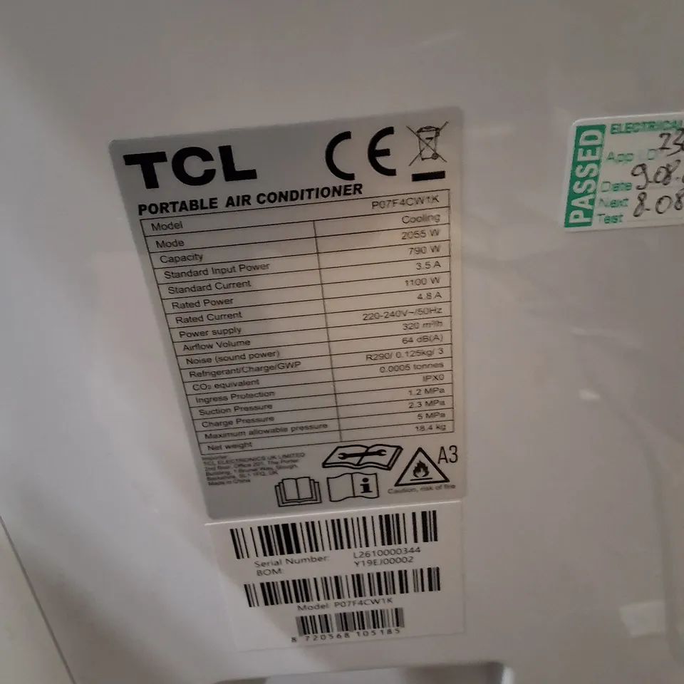 TCL PORTABLE AIR CONDITIONER – MODEL P07F4CW1K