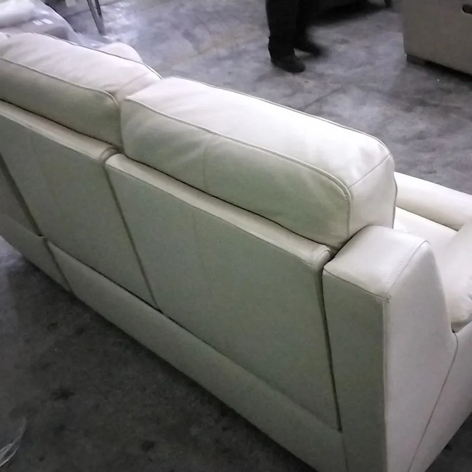 QUALITY DESIGNER CREAM LEATHER ELECTRIC RECLINING 3 SEATER SOFA