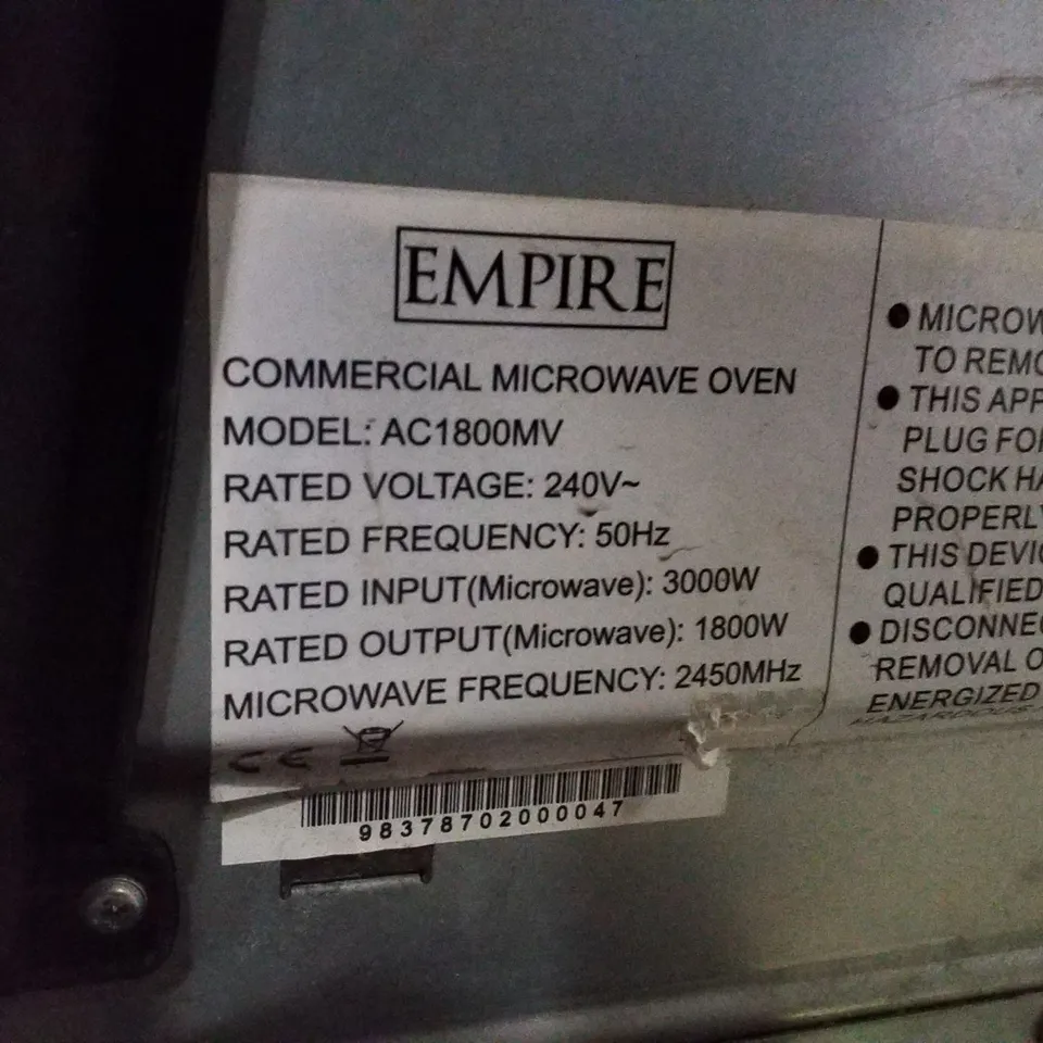 EMPIRE AC1800MV COMMERCIAL MICROWAVE OVEN 