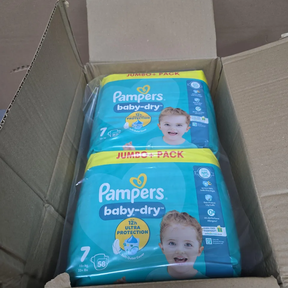 2 X PAMPERS BABY DRY JUMBO PACK 15KG+  BOXED