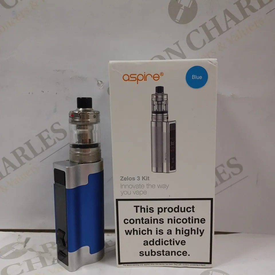 BOXED ASPIRE ZELOS 3 KIT METALLIC BLUE VAPE