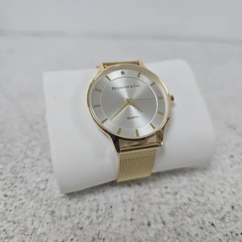 DIAMOND & CO GOLD-TONE QUARTZ WRISTWATCH WITH MESH BRACELET