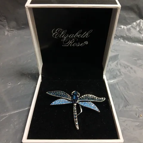 ELIZABETH ROSE DRAGONFLY BROOCH WITH BLUE GEMSTONES IN PRESENTATION BOX
