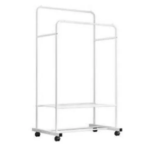 BOXED HEAVY DUTY ROLLING CLOTHES RACK WITH WHEELS METAL - WHITE