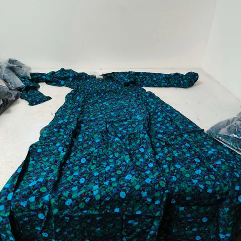ICHI WOMEN'S FLORAL DRESS – TEAL/BLUE PRINT – UK 10 (EU 38) 