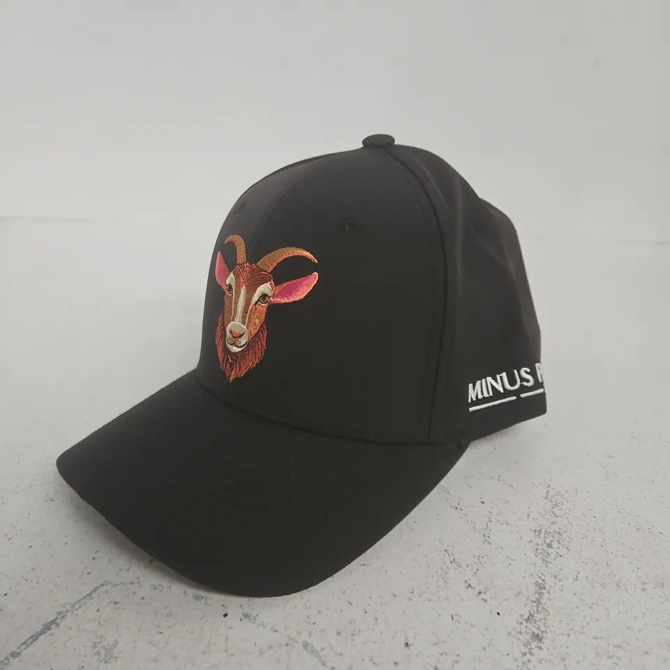 MINUS PAR GOLF CAP – BLACK WITH GOAT EMBROIDERY