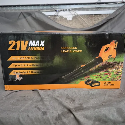 UNBRANDED CORDLESS LEAF BLOWER – 21V MAX LITHIUM, BOXED WITH MANUAL