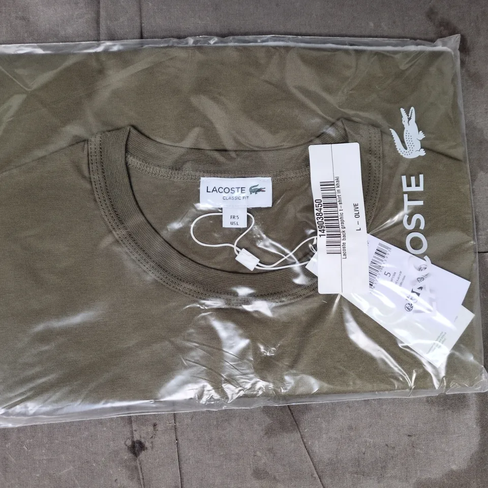 BAGGED LACOSTE T-SHIRT IN OLIVE SIZE LARGE