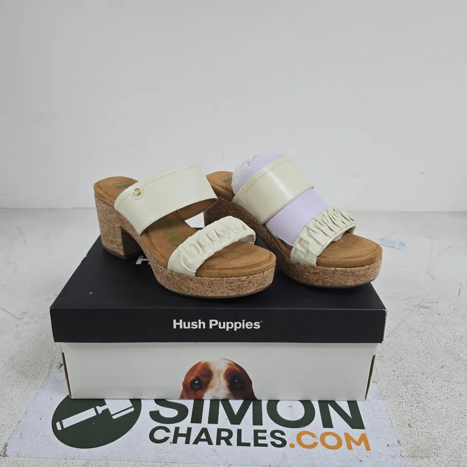 HUSH PUPPIES VANILLA CREAM LEATHER POPPY RUCHED SANDALS UK 7 BOXED