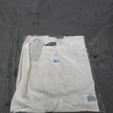 MINT VELVET COACHELLA CREAM EYELET GRAPHIC T-SHIRT, SIZE L