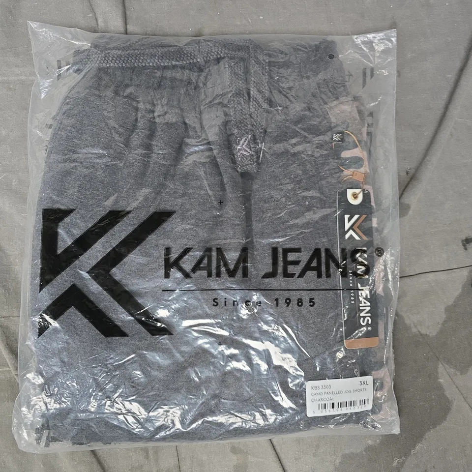 KAM JEANS CAMO PANELLED JOG SHORTS IN CHARCOAL SIZE 3XL