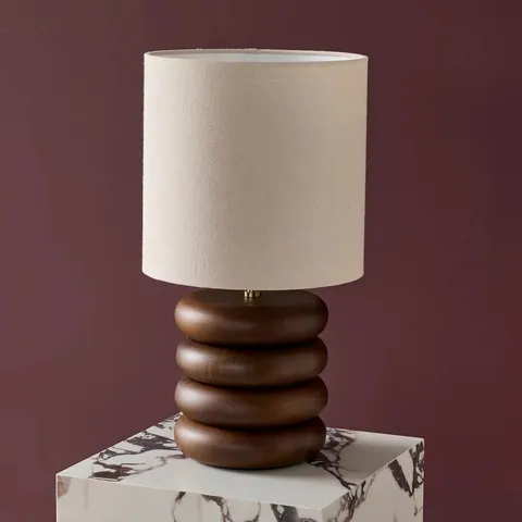 BOXED DANETTI HEPWORTH NATURAL LINEN AND DARK WOOD TABLE LAMP